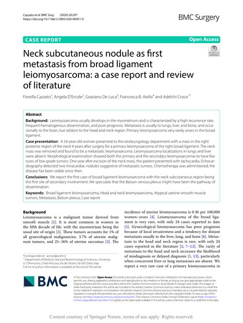 Pdf Neck Subcutaneous Nodule As First Metastasis From Broad Ligament