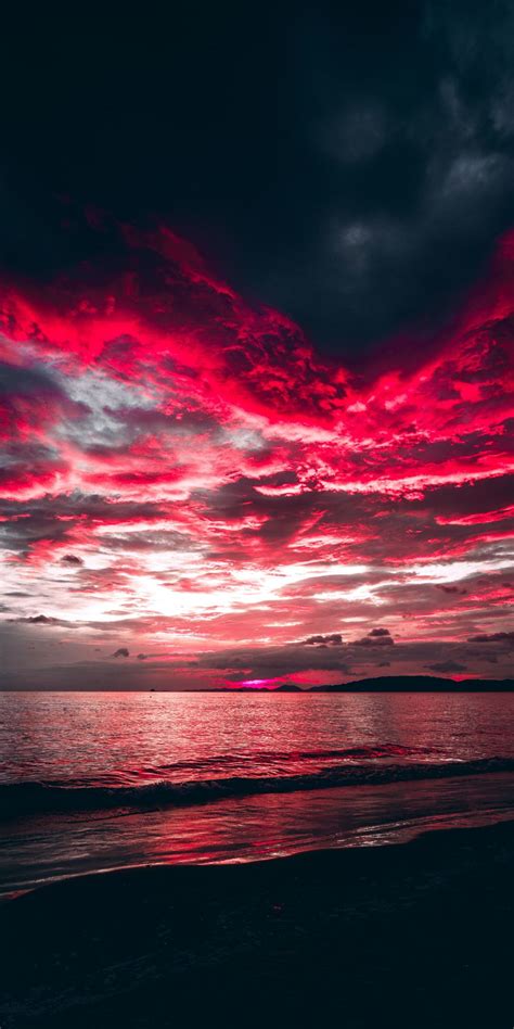 Sea Sunset Red Clouds Nature 1080x2160 Wallpaper Maroon Aesthetic