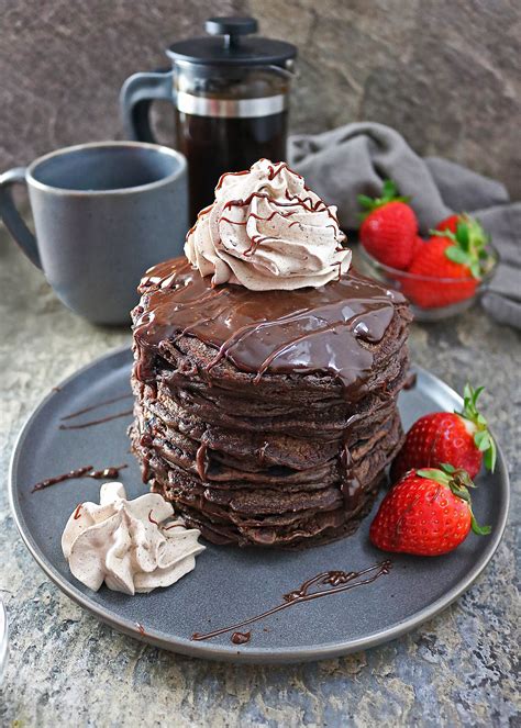 Easy Chocolate Oatmeal Pancakes With Chocolate Sauce And Chocolate