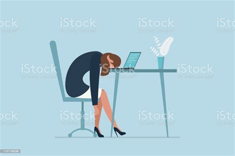 Professional Burnout Syndrome Exhausted Sick Tired Female Manager In