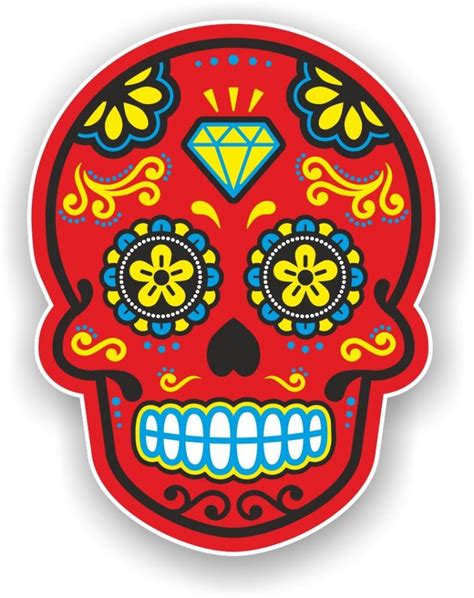 Mexican Day Of The Dead Sugar Skull Multi Coloured Design With Red