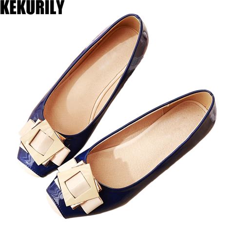 Woman Shoes Metal Buckle Ballet Flat Shoes Patchwork Flats Loafers