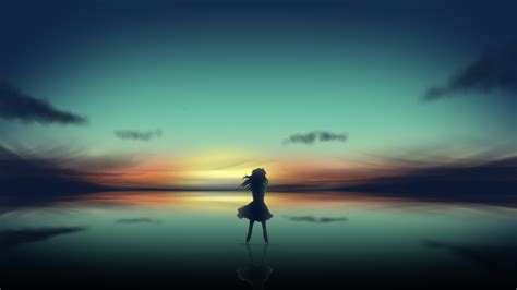 3840x2160 Resolution Anime Girl In Clear Sunset 4k Wallpaper