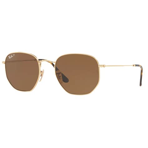 Ray Ban Rb3548n Polarised Hexagonal Flat Lens Sunglasses Gold Brown At John Lewis And Partners