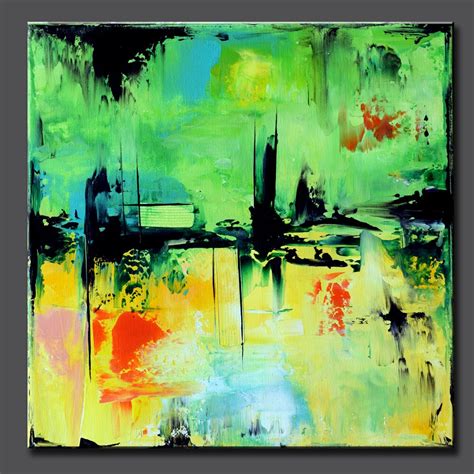 Small Abstract Square Art Painting Green Abstract Painting