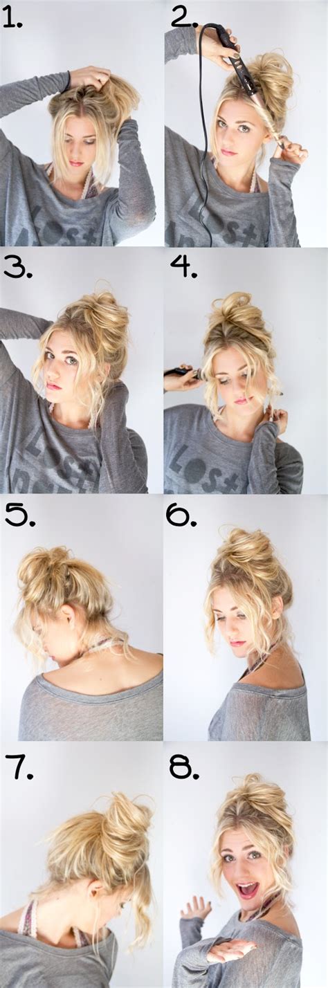 Slide one of the pins into your hair at the top of the ponytail, where the hair is gathered. The Rancher's Daughter: Hair Tutorial #2: Messy Bun