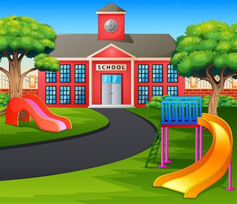 Premium Vector Scene With School Building And Playground