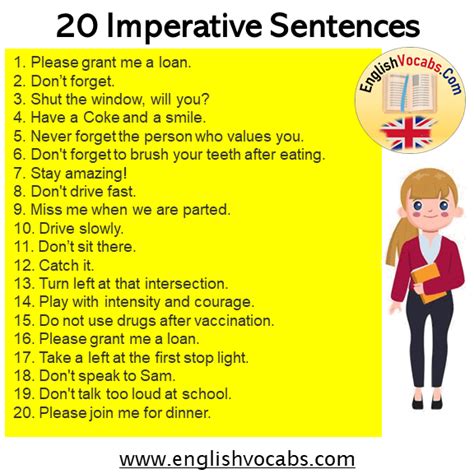 20 Imperative Sentences Examples Of Imperatives English Vocabs
