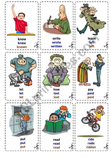 Irregular Verbs Cards Flash Cards Esl Worksheet By Vanda