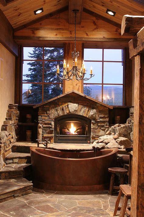 Amazing gallery of interior design and decorating ideas of cabin bathroom in home exteriors, decks/patios, bathrooms, entrances/foyers. 50 Enchanting Ideas for the Relaxed, Rustic Bathroom