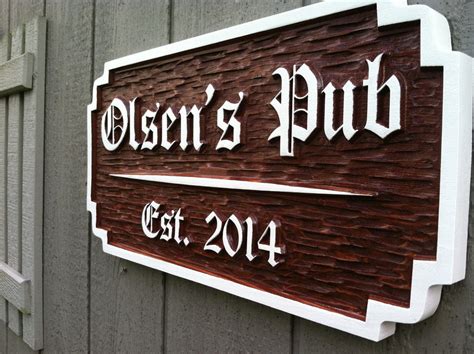 Personalized Old English Bar Pub Sign Custom Carved Cedar Wood Sig