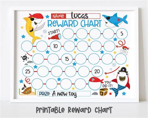 Pirate Shark Reward Chart For Kids Simple Kids Reward Chart Etsy