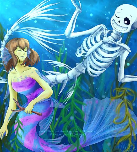 Mermaid Frisk And Merman Sans Art By Wolfkice Rundertale