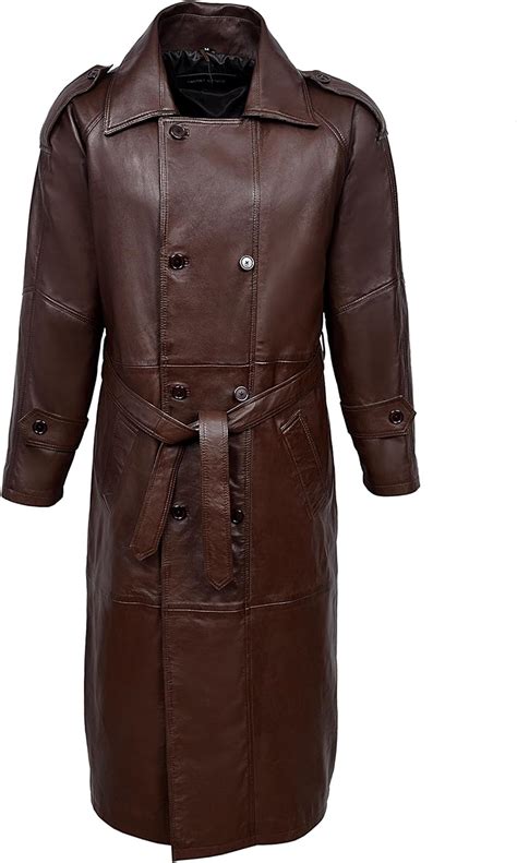 Double Breasted Trench Mens Brown Full Length Overcoat Real Napa
