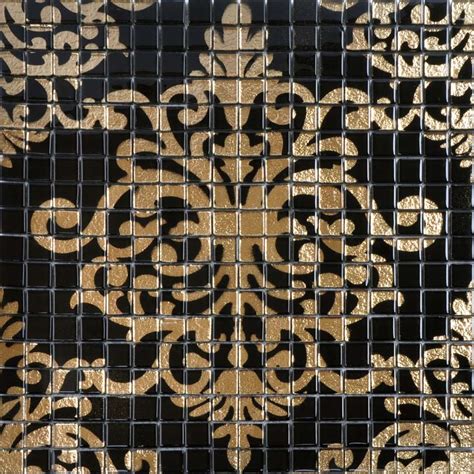 Glass Mosaic Tile Murals Black And Gold Crystal Backsplash Plated