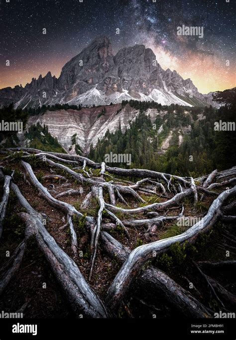 Night Shot In The Dolomites Italy You Can See The Center Of The Milky