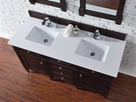 Contemporary 60 Inch Double Sink Bathroom Vanity Mahogany Finish No Top