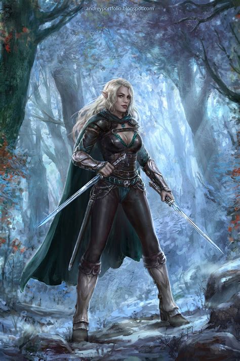 F High Elf Ranger Medium Armor Cloak Cual Swords Deciduous Forest Path Artstation Aeswin
