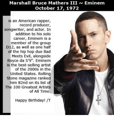 Marshall Bruce Mathers Iii Nu Eminem October 17 1972 Is An American
