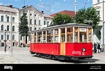 Historische Straßenbahn, technisches Denkmal im Zentrum Stadt Tilsit ...