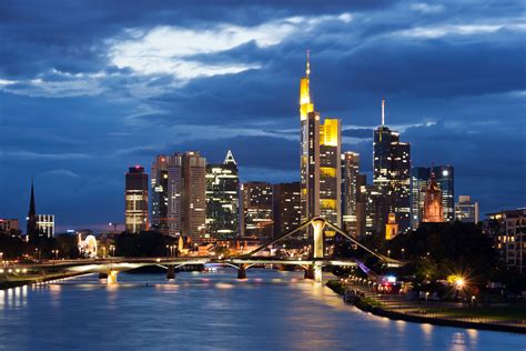 Wallpaper City Cityscape Night Reflection Frankfurt Skyline