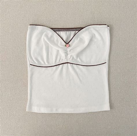 The Ivy Tube Top In White Pointellebrown Handmade Etsy