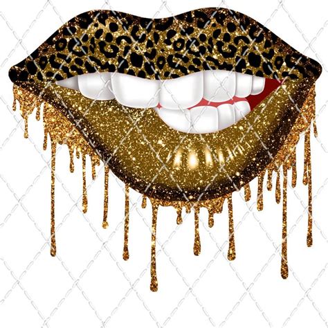 Gold Leopard Lips Sublimation Png Digital Download Etsy Dripping