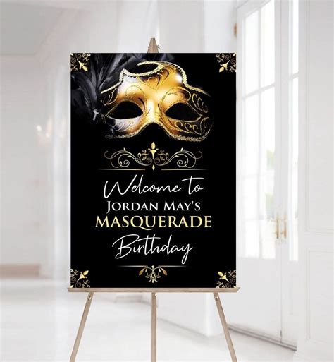 Masquerade Party Welcome Sign Black And Gold Masquerade Etsy