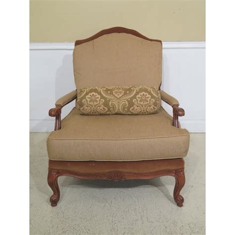 An inverted shield forms the back of the chair, and the arms have a gentle curve. Modern Ethan Allen French Oversized Arm Chair & Ottoman ...