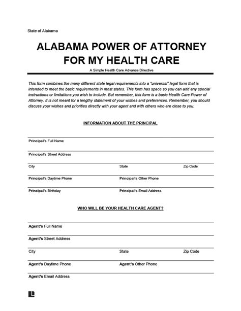 Free Alabama Medical Power Of Attorney Form Pdf And Word