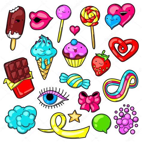 Set Of Kawaii Sweets And Candies Crazy Sweet Stuff In Cartoon Style