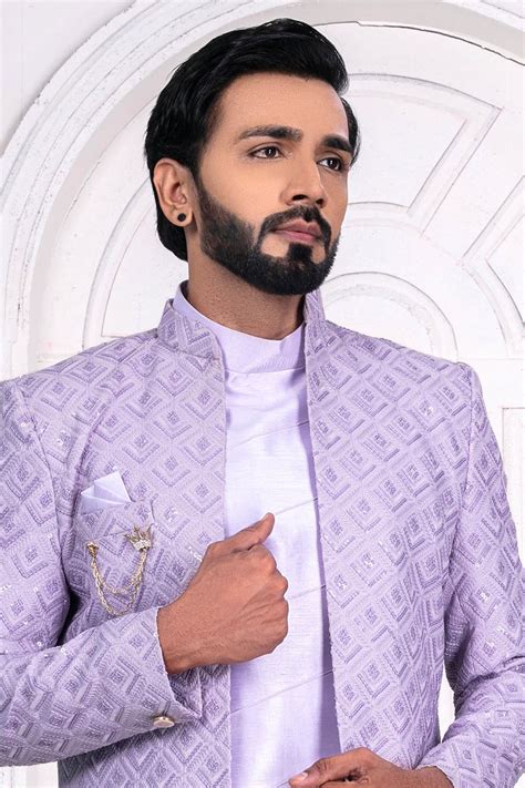 Charmingfloral Violet Colored Mens Designer Sherwani
