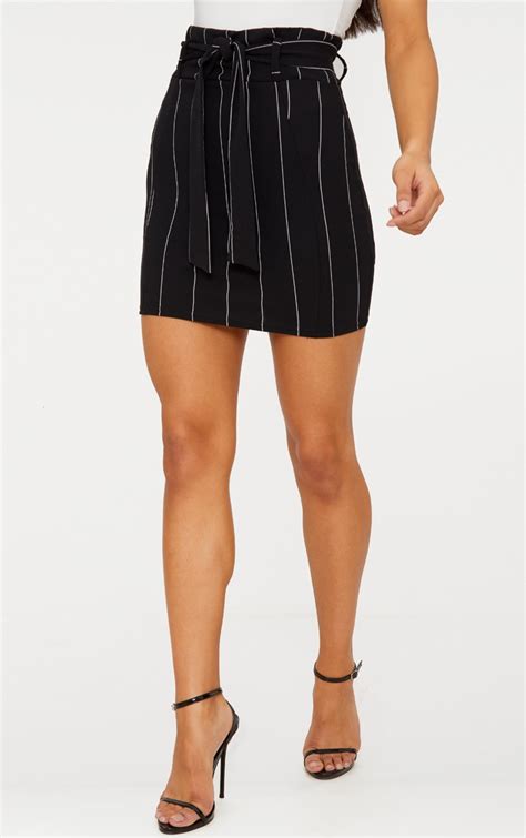 Black Pinstripe Tie Waist Mini Skirt Skirts Prettylittlething Usa