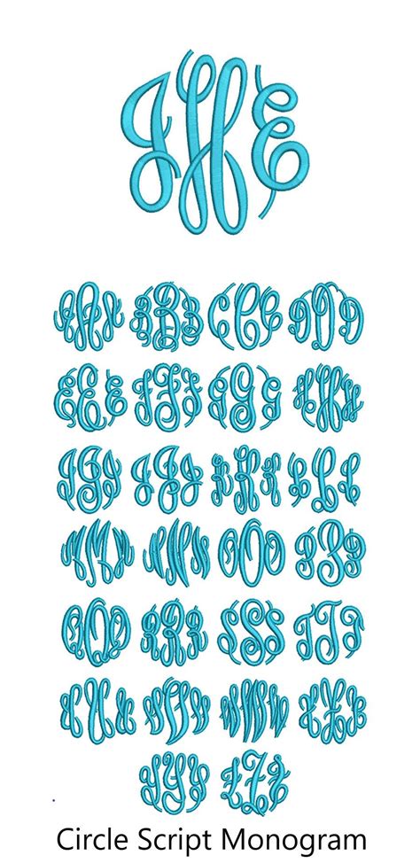 Circle Script Monogram Embroidery Monogram Fonts Monogram Fonts