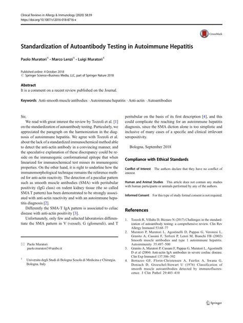 Pdf Standardization Of Autoantibody Testing In Autoimmune Hepatitis