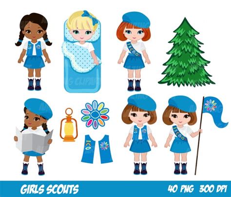 Explorer Girls Clipart Setdaisy Troop Junior Scout Girl Clip Etsy