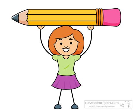 Cartoons Clipart Girl Holding A Large Pencil Over Head Classroom Clipart