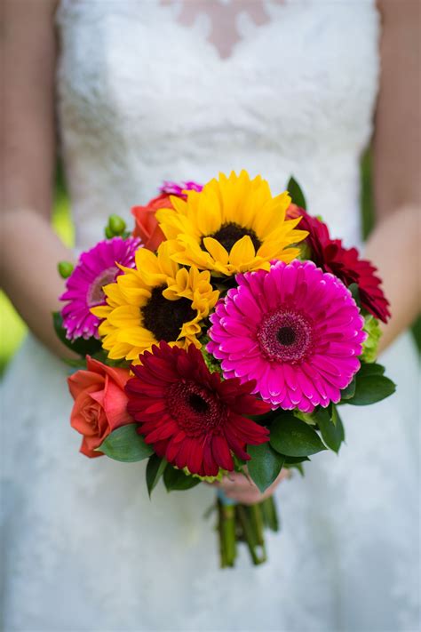 Colorful Gerbera Daisy And Sunflower Bridal Bouquet