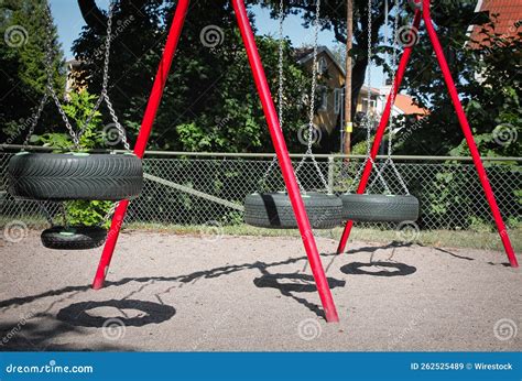 Swing Made With Car Tires In The Playground Stock Image Image Of