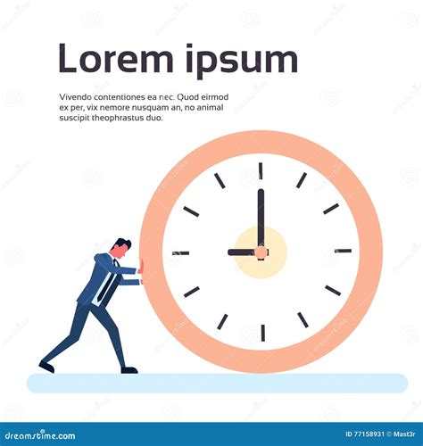 Business Man Push Clock Businessman Deadline Time Concept Stock Vector