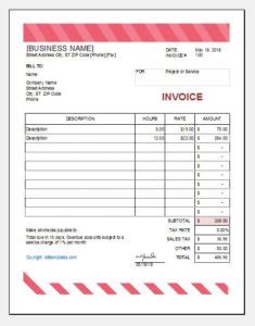 hourly service billinvoice templates  excel excel templates