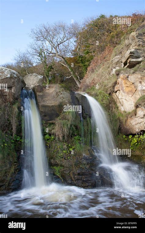 Waterfalls At Hayburn Wyke Near Scarborough North Yorkshire Stock