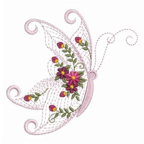 Rippled Flower Butterfly Machine Embroidery Design Instant Download 4x4