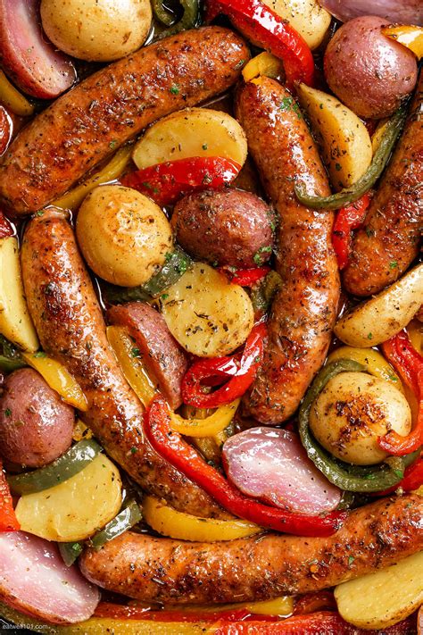 baked sausage and potato sheet pan dinner recipe sheet pan recipe — eatwell101