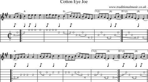 American Old Time Music Scores And Tabs For Guitar Cotton Eye Joe