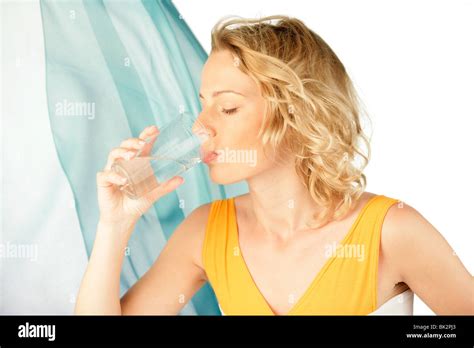 Portrait Of Young Woman Drinking Cold Water Stock Photo Alamy
