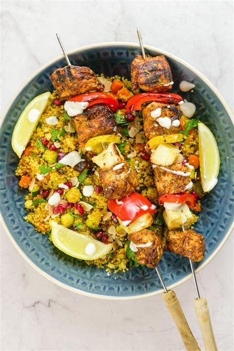 This is one of my favorite meals. Spiced Chicken and Halloumi Skewers With Colourful ...