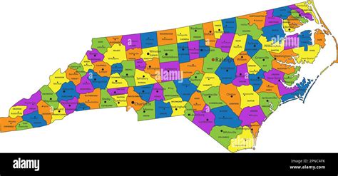 Colorful North Carolina Political Map With Clearly Labeled Separated