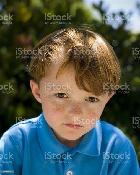 Boy Redhead Freckle Face Sad Child Depressed And Distraught Stock Photo