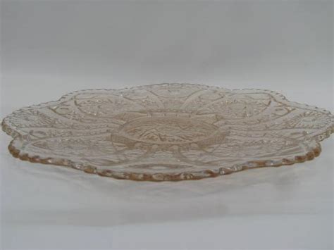 80s ALIG Vintage Imperial Cake Plate W Low Foot Pale Pink Nucut Glass